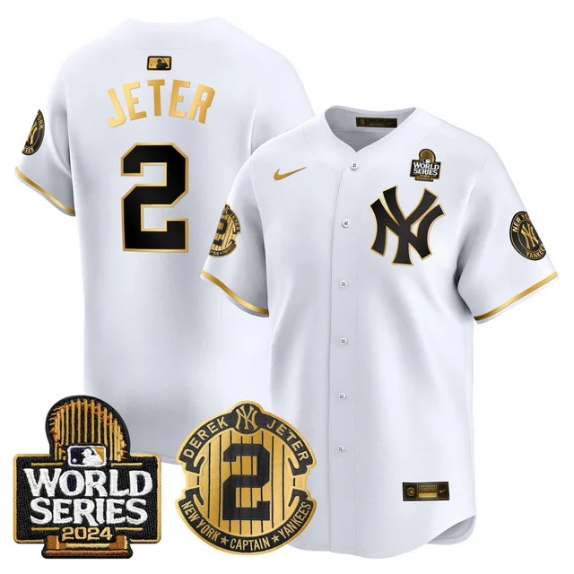 Men's Yankees Derek Jeter Patch 2024 World Series Vapor Premier Limited Jersey - All Stitched Derek Jeter2