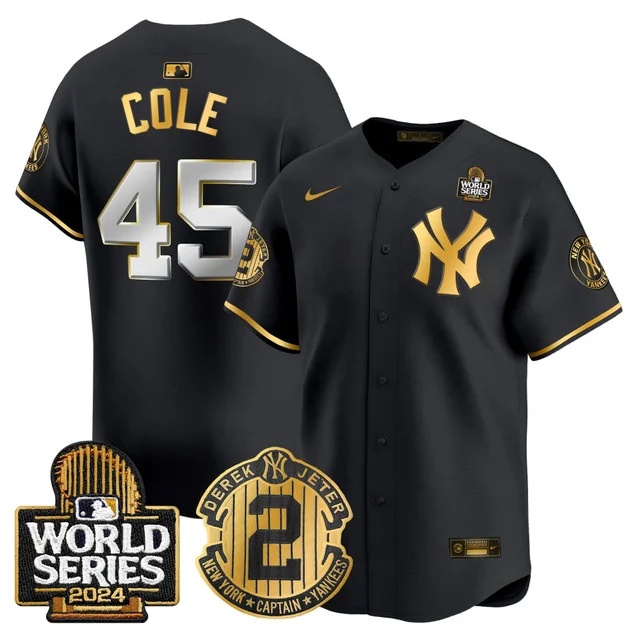 Men's Yankees Derek Jeter Patch 2024 World Series Vapor Premier Limited Jersey - All Stitched Gerrit Cole
