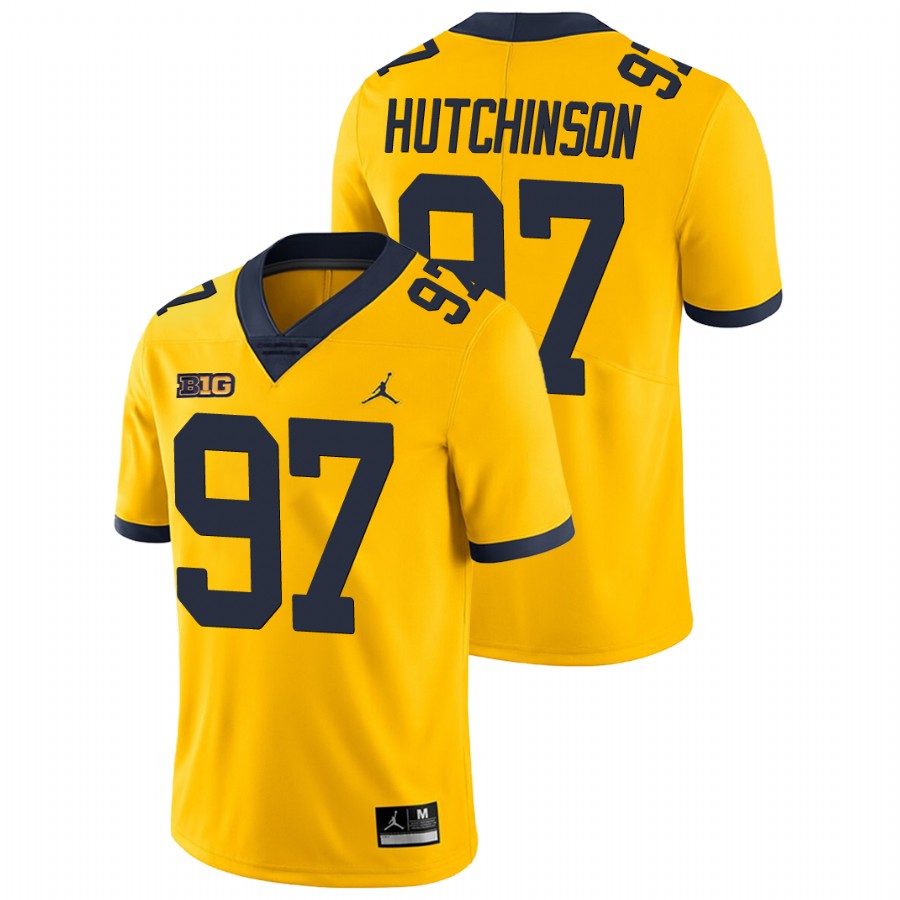 Men's Yellow Michigan Wolverines Aidan Hutchinson Game College Football Jersey