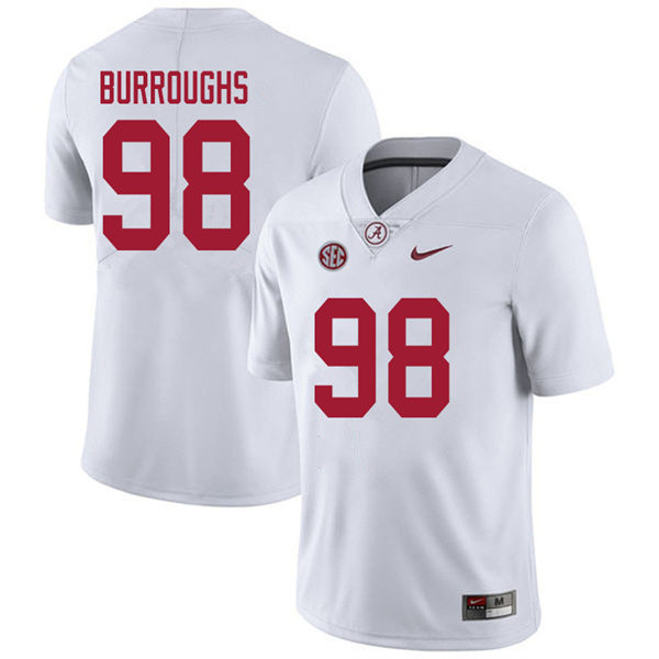 Men's Youth Alabama Crimson Tide #98 Jamil Burroughs White College Football Game Jersey