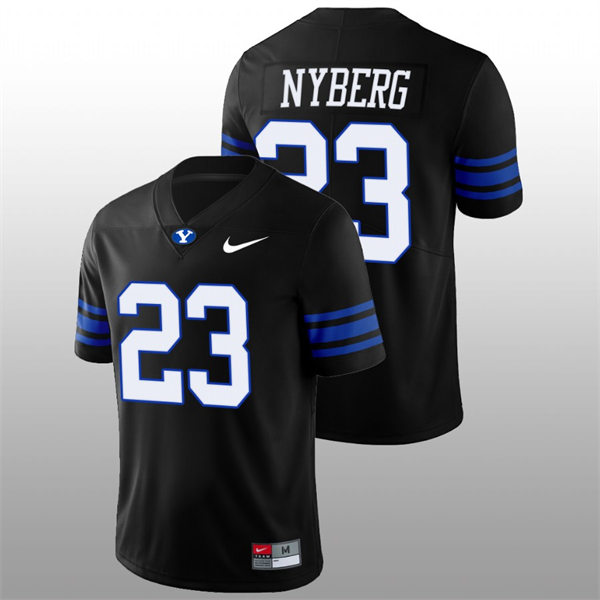 Men's Youth BYU Cougars #23 Hobbs Nyberg BYU Cougars 2022 Shamrock Series Black Football #23 Jersey 
