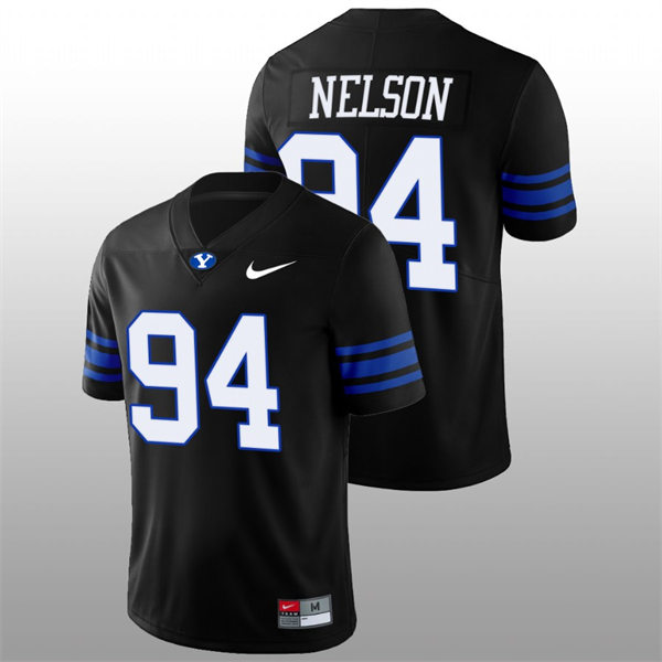 Men's Youth BYU Cougars #94 John Nelson BYU Cougars 2022 Shamrock Series Black Football #94 Jersey 