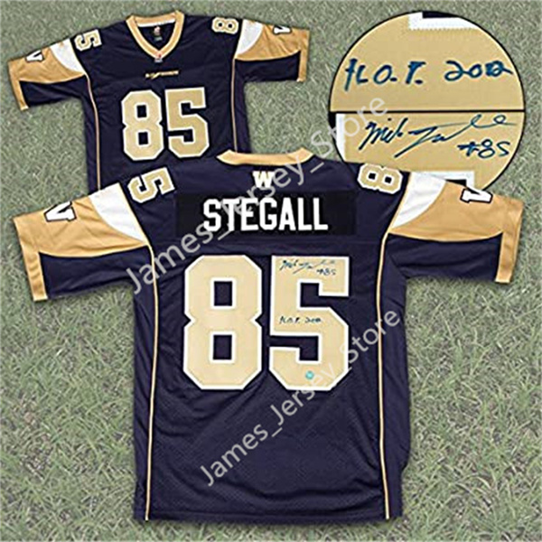 Men's Youth CFL Winnipeg Blue Bombers #85 STEGALL Navy Football Jersey
