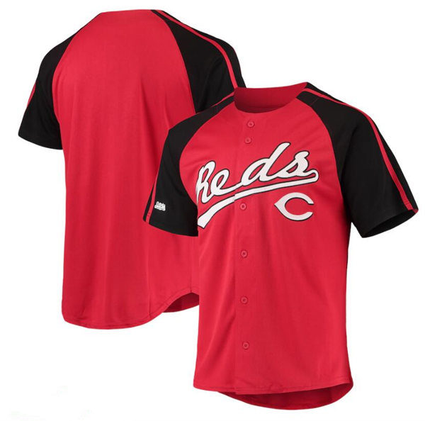 Men's Youth Cincinnati Reds Custom Stitches Red Button-Down Raglan Jersey