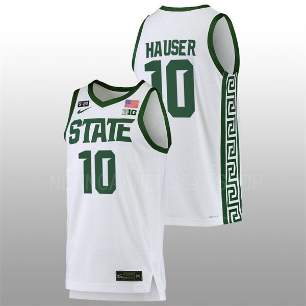 Men's Youth Michigan State Spartans #10 Joey Hauser 2022 White College Baketball Game Jersey 