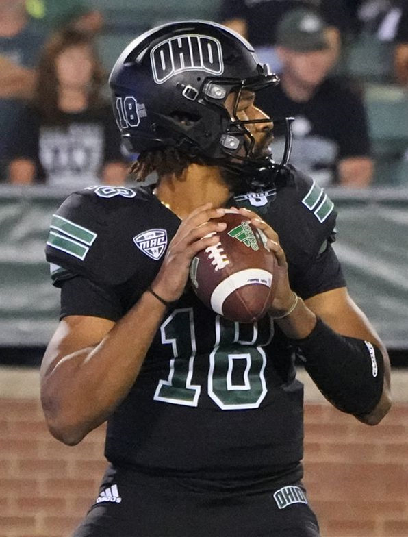 Men's Youth Ohio Bobcats #18 Armani Rogers Adidas Black College Football Game Jersey 