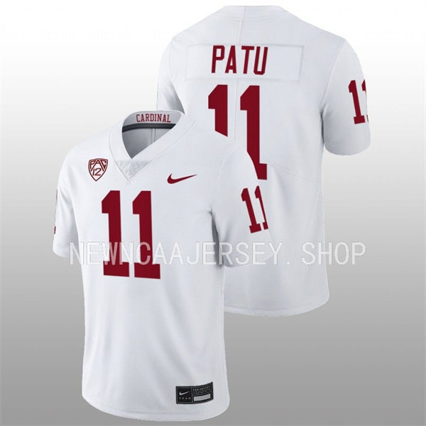 Men's Youth Stanford Cardinal #11 Ari Patu 2022 White College Football Game Jersey 