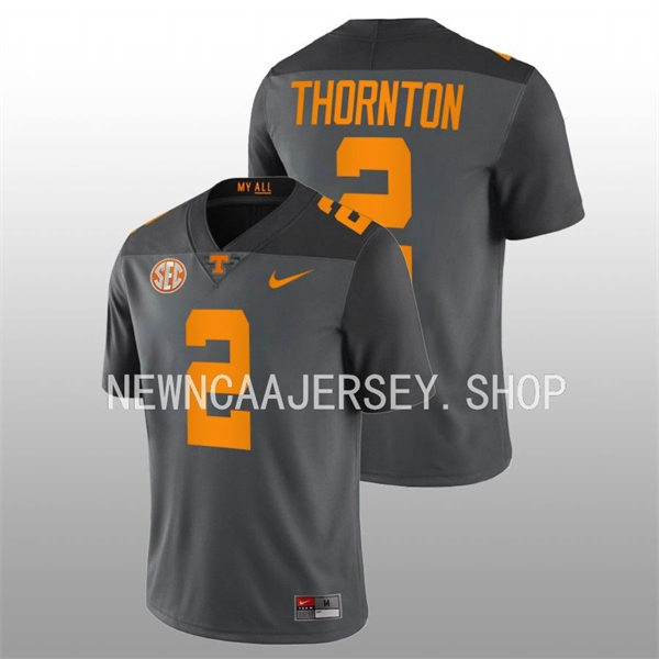 Men's Youth Tennessee Volunteers #2 Dont'e Thornton Nike Smokey Grey Alternate College Football Game Jersey 