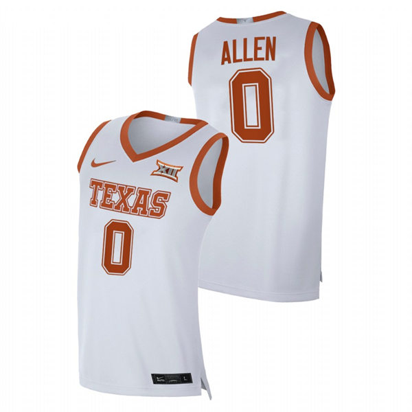 Men's Youth Texas Longhorns #0 Timmy Allen 2022 White College Basketball Game Jersey