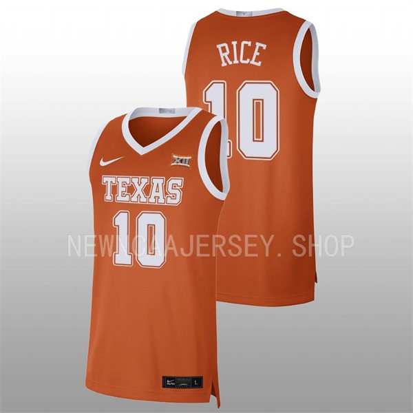 Men's Youth Texas Longhorns #10 Sir'Jabari Rice 2022 Orange College Basketball Game Jersey 