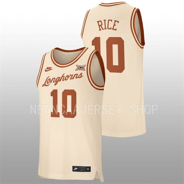 Men's Youth Texas Longhorns #10 Sir'Jabari Rice Nike 2022 Cream Retro College Basketball Jersey 