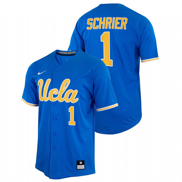 Men's Youth UCLA Bruins #1 Cody Schrier Nike Royal College Baseball Game Jersey