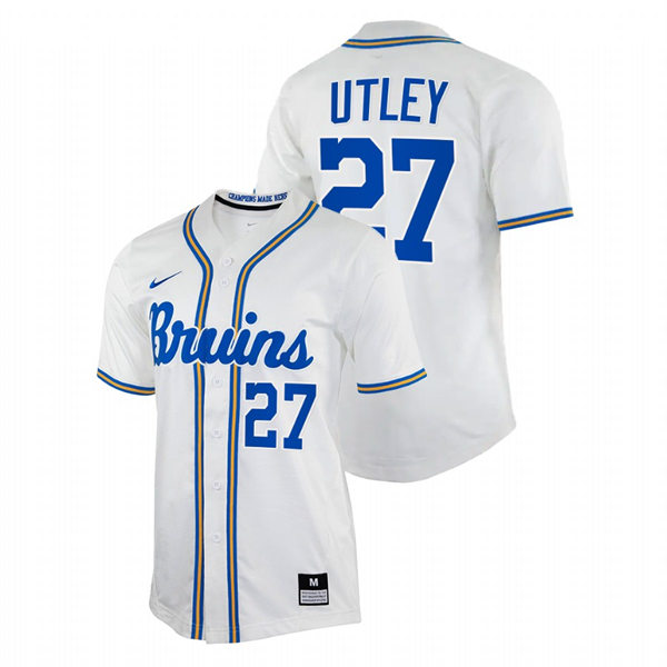 Men's Youth UCLA Bruins #27 Chase Utley Nike College Baseball Game Jersey White