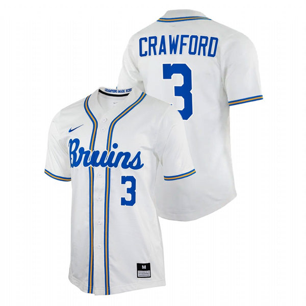 Men's Youth UCLA Bruins #3 Brandon Crawford Nike College Baseball Game Jersey White
