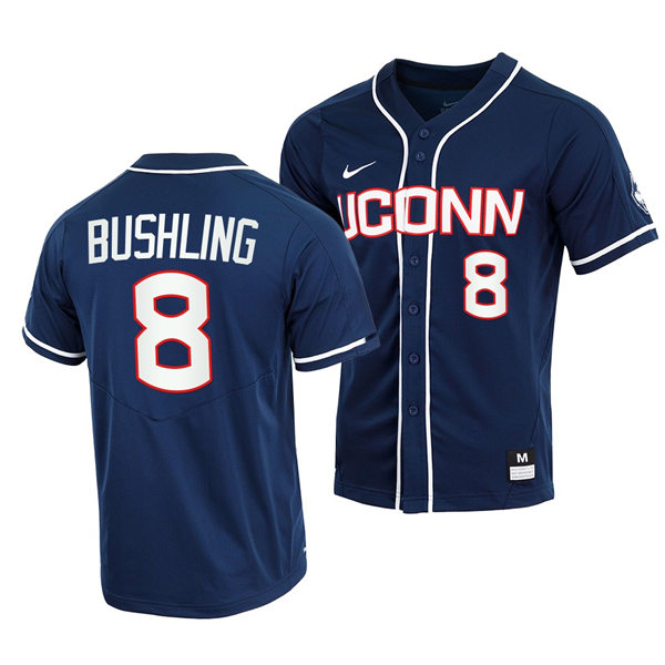 Men's Youth UConn Huskie #8 Zach Bushling College Baseball Game Jersey Nike Navy