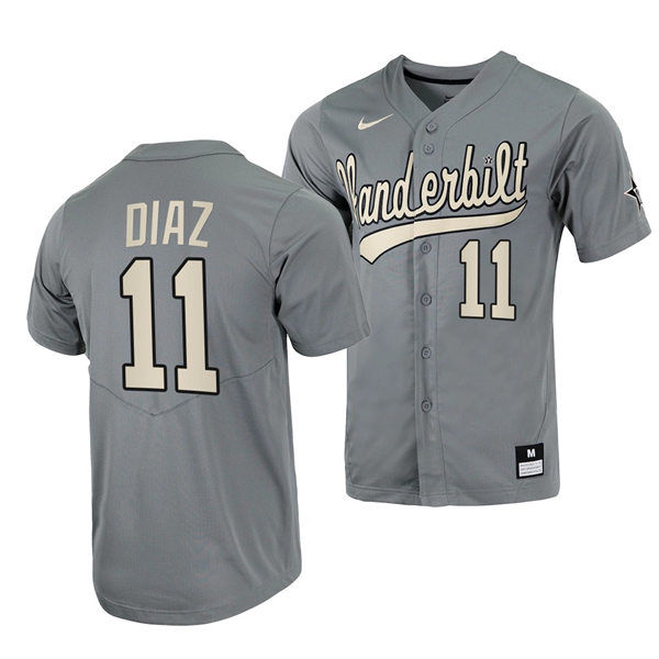 Men's Youth Vanderbilt Commodores #11 Davis Diaz Grey 2022 College Baseball Limited Jersey 