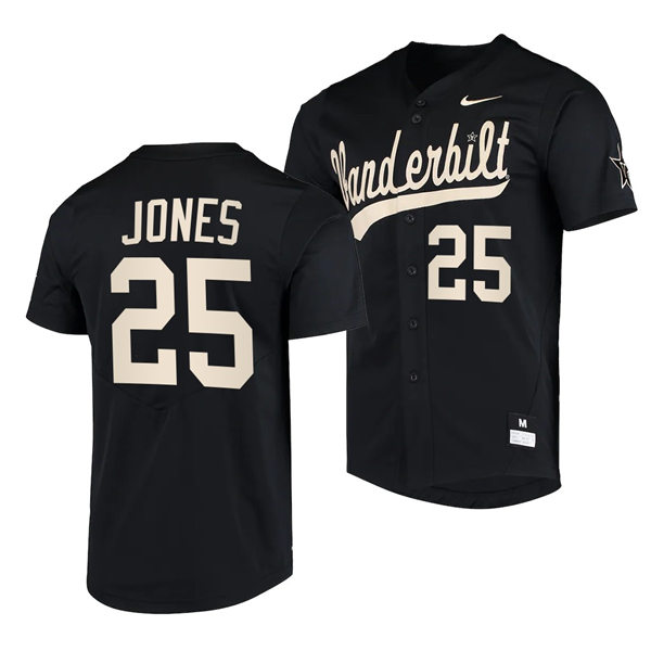 Men's Youth Vanderbilt Commodores #25 Druw Jones Black Gold 2022 College Baseball Limited Jersey 
