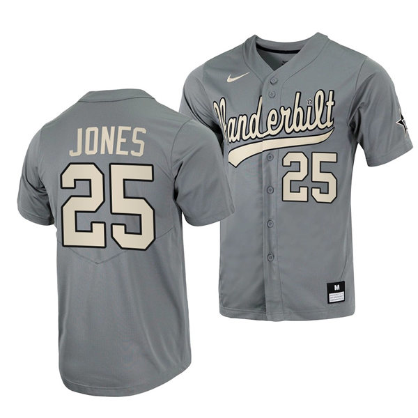 Men's Youth Vanderbilt Commodores #25 Druw Jones Grey 2022 College Baseball Limited Jersey 