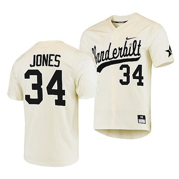 Men's Youth Vanderbilt Commodores #34 Spencer Jones Cream 2022 College Baseball Limited Jersey 