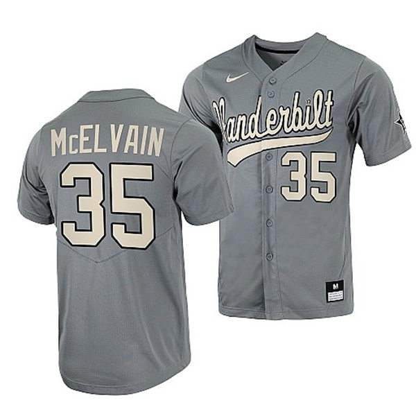 Men's Youth Vanderbilt Commodores #35 Chris McElvain Grey 2022 College Baseball Limited Jersey 