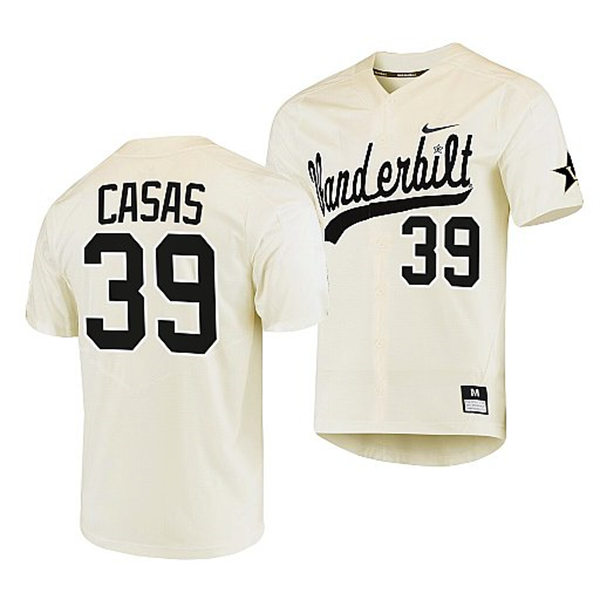 Men's Youth Vanderbilt Commodores #39 Gavin Casas Cream 2022 College Baseball Limited Jersey 