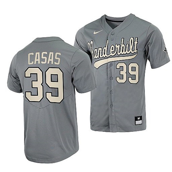 Men's Youth Vanderbilt Commodores #39 Gavin Casas Grey 2022 College Baseball Limited Jersey 
