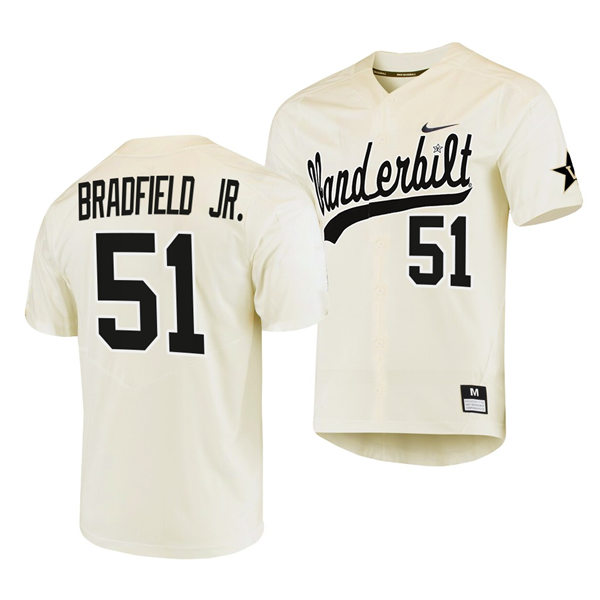Men's Youth Vanderbilt Commodores #51 Enrique Bradfield Jr. Cream 2022 College Baseball Limited Jersey 