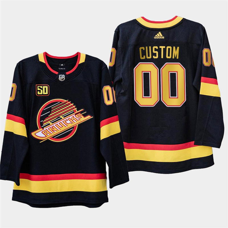 Men's adidas Black Vancouver Canucks 2019-20 Flying Skate Authentic Custom Jersey Stitched