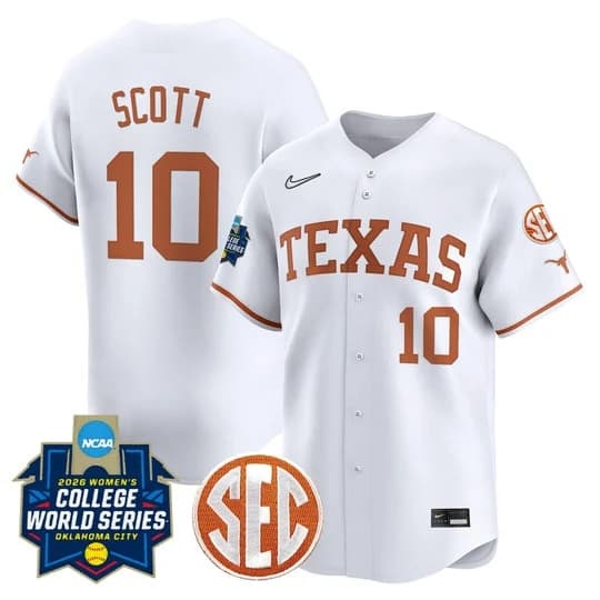 Men's size - Texas Longhorns Softball 2026 World Series (WCWS) Vapor Premier Limite         Mia Scott10