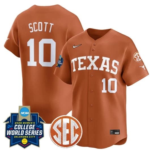 Men's size - Texas Longhorns Softball 2026 World Series (WCWS) Vapor Premier Limited     Mia Scott