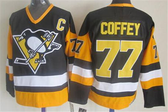 Men'sPittsburgh Penguins #77 Paul Coffey Black Throwback 1980  City of Champions  CCM Jersey Stitched