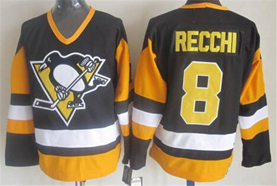 Men'sPittsburgh Penguins #8 Mark Recchi Black Throwback 1980  City of Champions  CCM Jersey Stitched