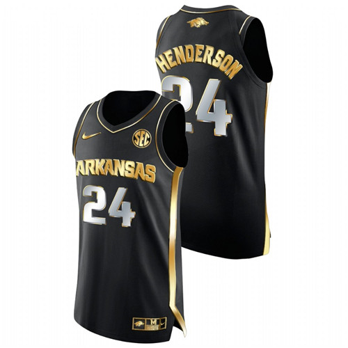Men Arkansas Razorbacks Ethan Henderson Golden Edition College Basketball Jersey Black
