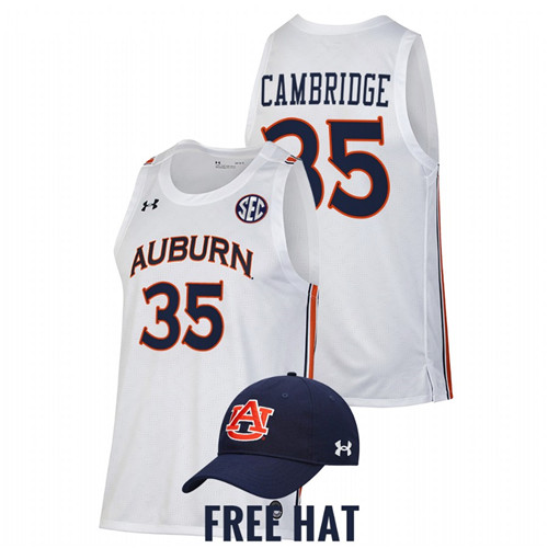 Men Auburn Tigers Devan Cambridge 2021-22 Free Hat Jersey White