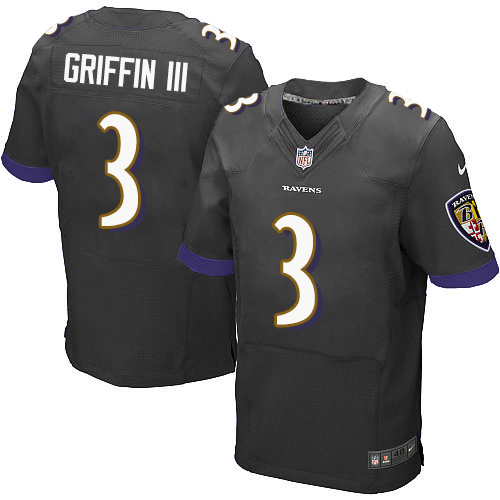 Men Baltimore Ravens #3 Robert Griffin III Elite Black Nike Jersey