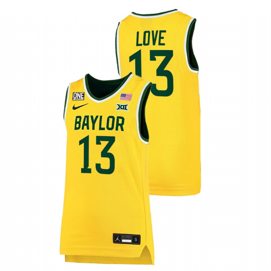 Men Baylor Bears Langston Love 2022 Big 12 Jersey Gold