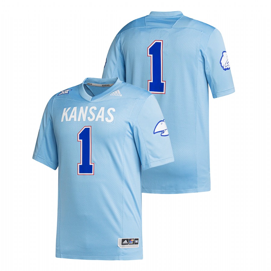 Men Blue Kansas Jayhawks Custom College Football Premier Strategy Jersey