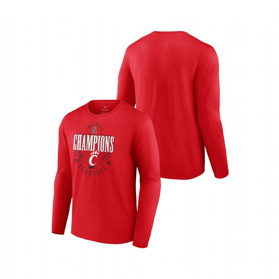 Men Cincinnati Bearcats 2021 AAC Football Conference Champions Long Sleeve T-Shirt Red