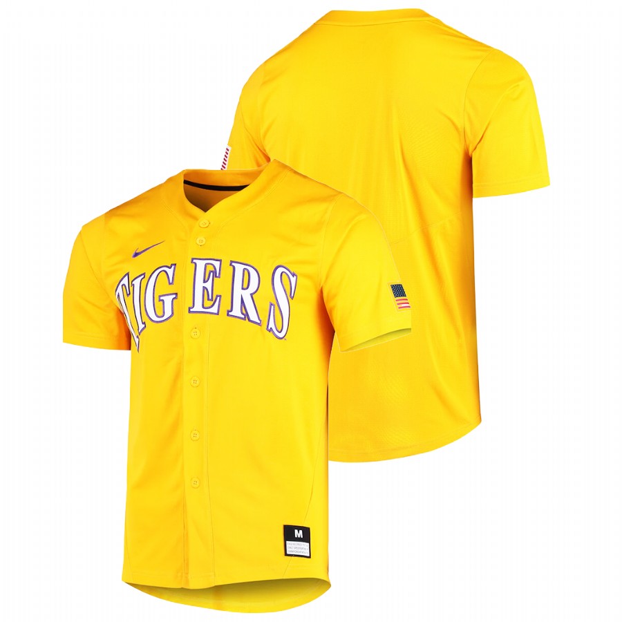 Men College Baseball LSU Tigers Custom Vapor Untouchable Elite Jersey Gold