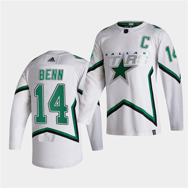 Men Dallas Stars #14 Jamie Benn adidas White 2021 Reverse Retro Jersey Stitched