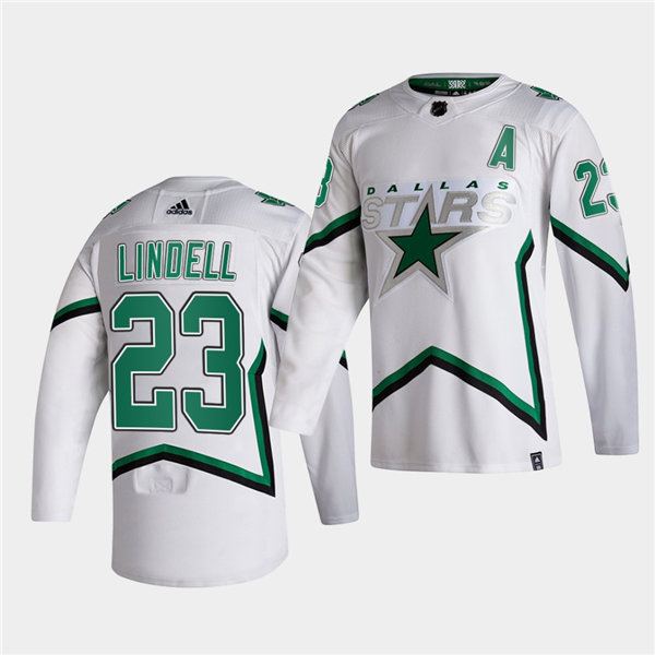 Men Dallas Stars #23 Esa Lindell adidas White 2021 Reverse Retro Jersey Stitched