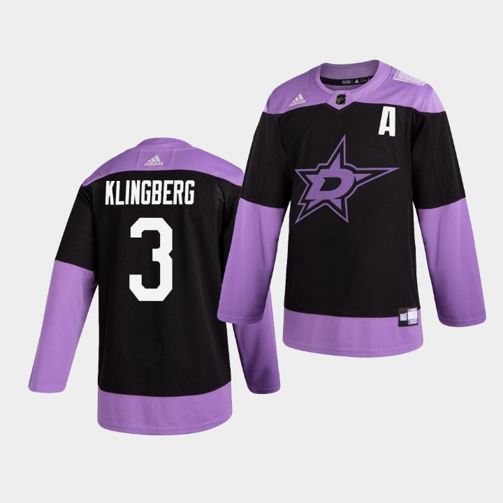 Men Dallas Stars #3 John Klingberg adidas Hockey Fights Cancer Practice Jersey Stitched