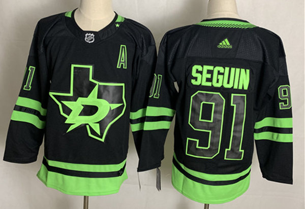 Men Dallas Stars #91 Tyler Seguin adidas Third Blackout Jersey Stitched