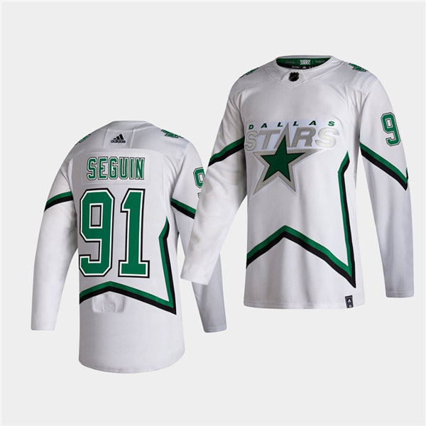 Men Dallas Stars #91 Tyler Seguin adidas White 2021 Reverse Retro Jersey Stitched
