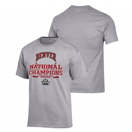 Men Denver Pioneers 2022 NCAA Ice Hockey National Champions Locker Room T-Shirt Gray