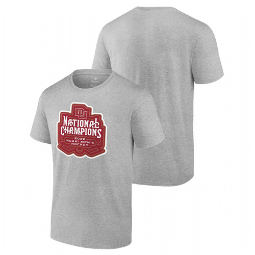 Men Denver Pioneers 2022 NCAA Ice Hockey National Champions Official Puck T-Shirt Gray