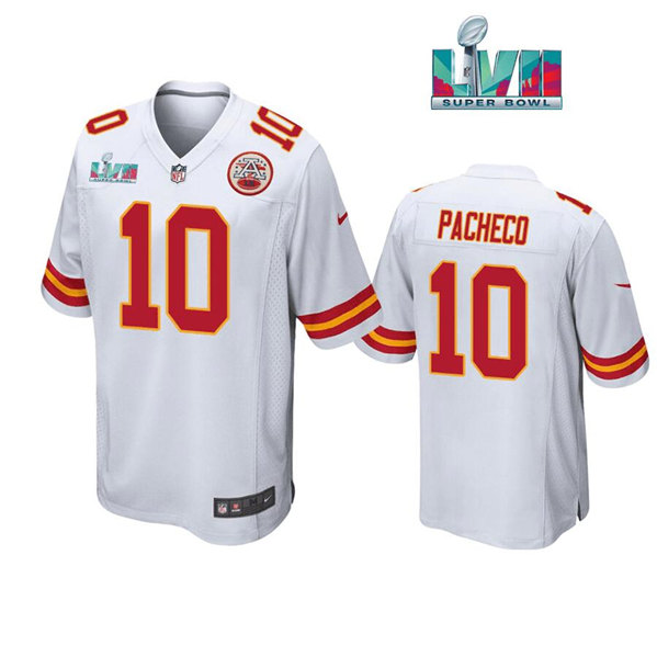 Mena??s Kansas City Chiefs #10 Isaih Pacheco White Super Bowl LVII Patch Stitched Game Jersey