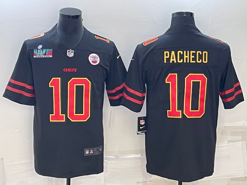 Mena??s Kansas City Chiefs #10 Isiah Pacheco Black Red Gold Super Bowl LVII Patch Vapor Untouchable Limited Stitched Jersey