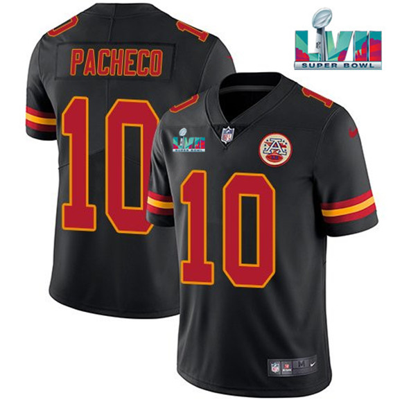 Mena??s Kansas City Chiefs #10 Isiah Pacheco Black Super Bowl LVII Patch Vapor Untouchable Limited Stitched Jersey