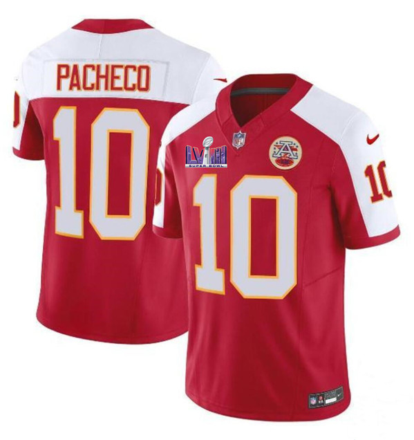 Mena??s Kansas City Chiefs #10 Isiah Pacheco Red White 2024 F.U.S.E. Super Bowl LVIII Patch Vapor Untouchable Limited Football Stitched Jersey